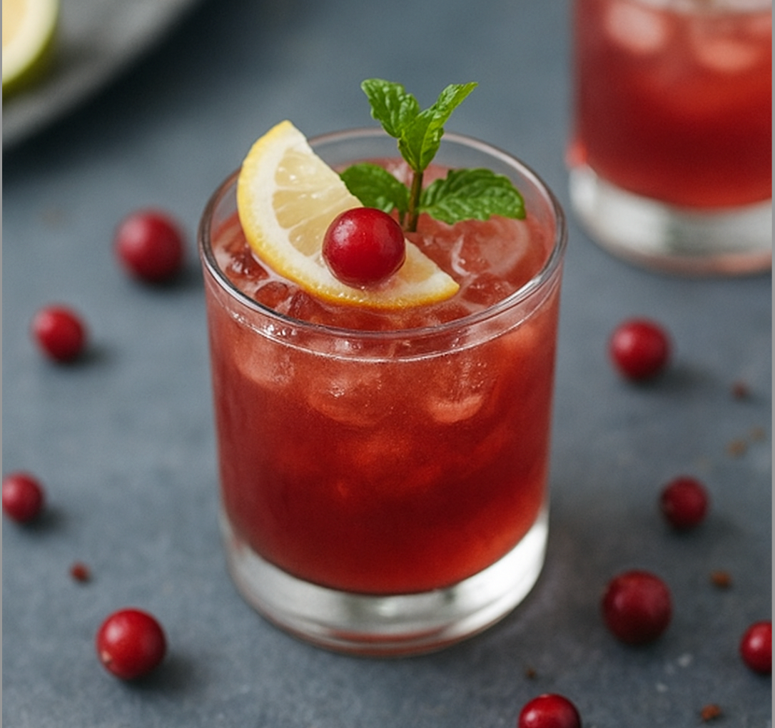 A refreshing image of Sleep Habits Restore Deep Sleep and Recovery drink, garnished with slices of lemon and mint  