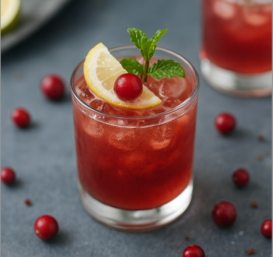 A refreshing image of Sleep Habits Restore Deep Sleep and Recovery drink, garnished with slices of lemon and mint  
